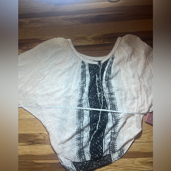 Free People “Days of Romance” Black and Cream Oversized Patterned Blouse Small - Picture 9 of 10